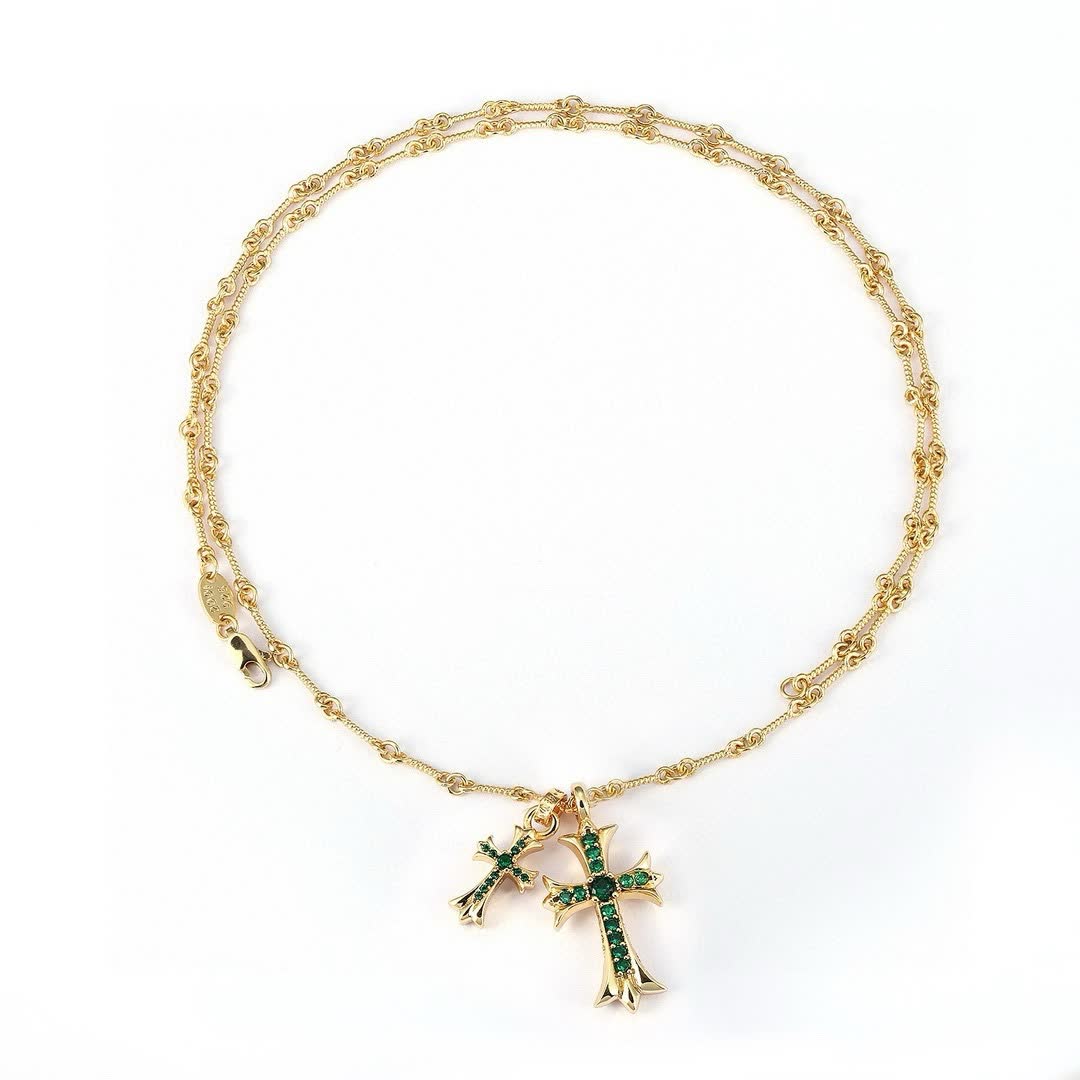 Chrome Hearts Gold Tone Cross Pendant Necklace